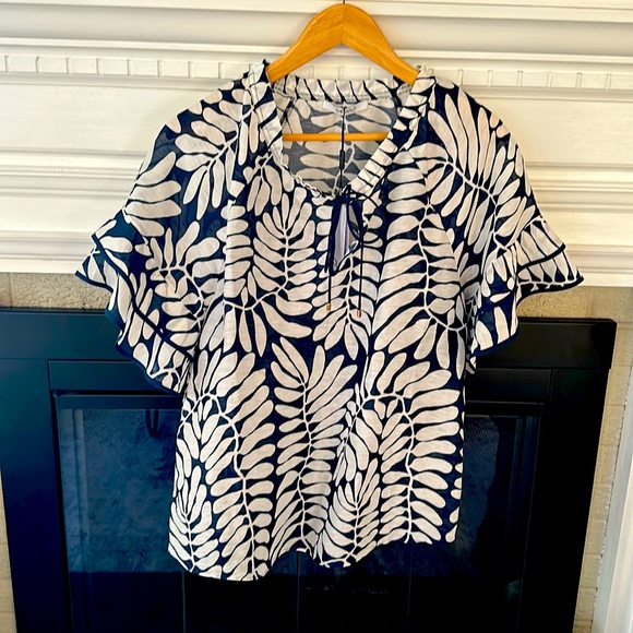 The Fold London linen blue print women blouse size 8 NWT - Picture 3 of 5
